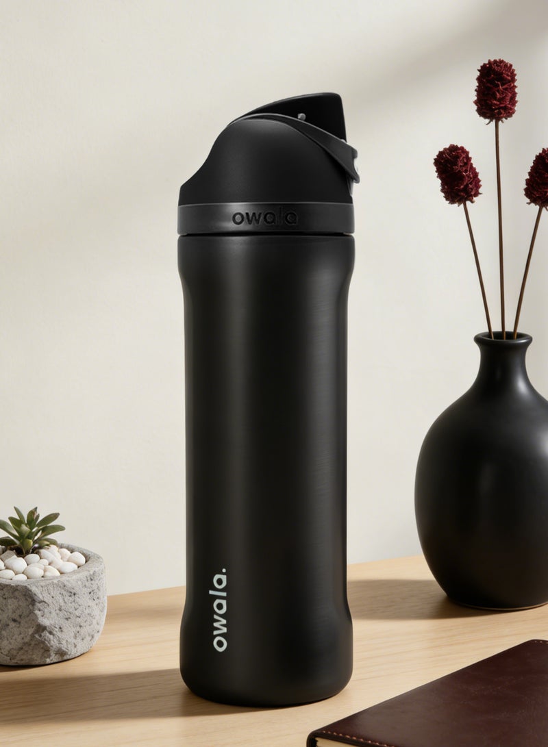 زجاجة مياه معزولة من الفولاذ المقاوم للصدأ مع شفاطة للرياضة والسفر، 24 أونصة، لون أسود، 24 أونصة - Image 1